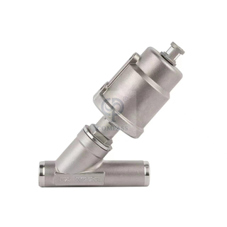 Válvula de pistão de assento de ângulo pneumático de solda de topo de aço inoxidável de três vias 