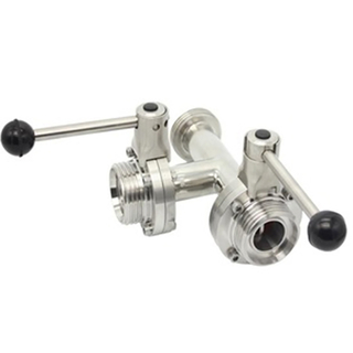 Válvulas borboleta macho de três vias sanitárias de aço inoxidável higiênicas