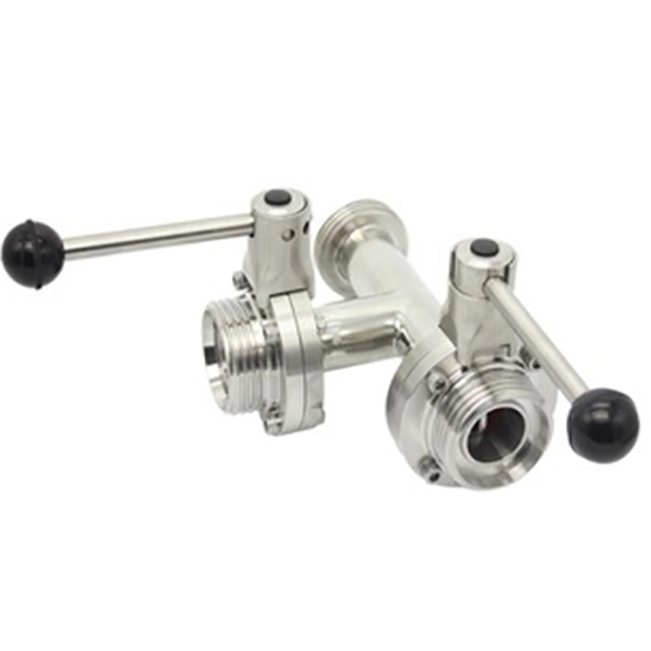 Válvulas borboleta sanitárias manuais de três vias de aço inoxidável AISI304