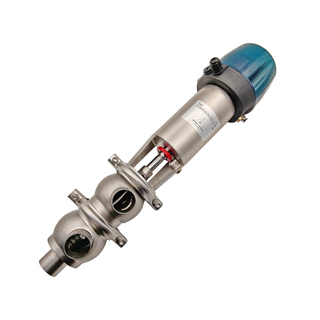 Válvula sanitária de aço inoxidável de 3 vias 21 modelo LL tipo válvula de divisão de desviador de fluxo pneumático com cabeça de controle C-top