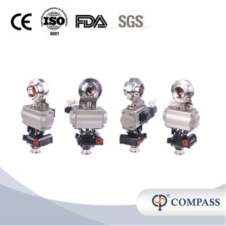 2 polegadas 51mm higiênico higiênico aço inoxidável grau de alimento SS304 SMS Válvula de borboleta pneumática com atuador pneumático +válvula solenóide +interruptor limite