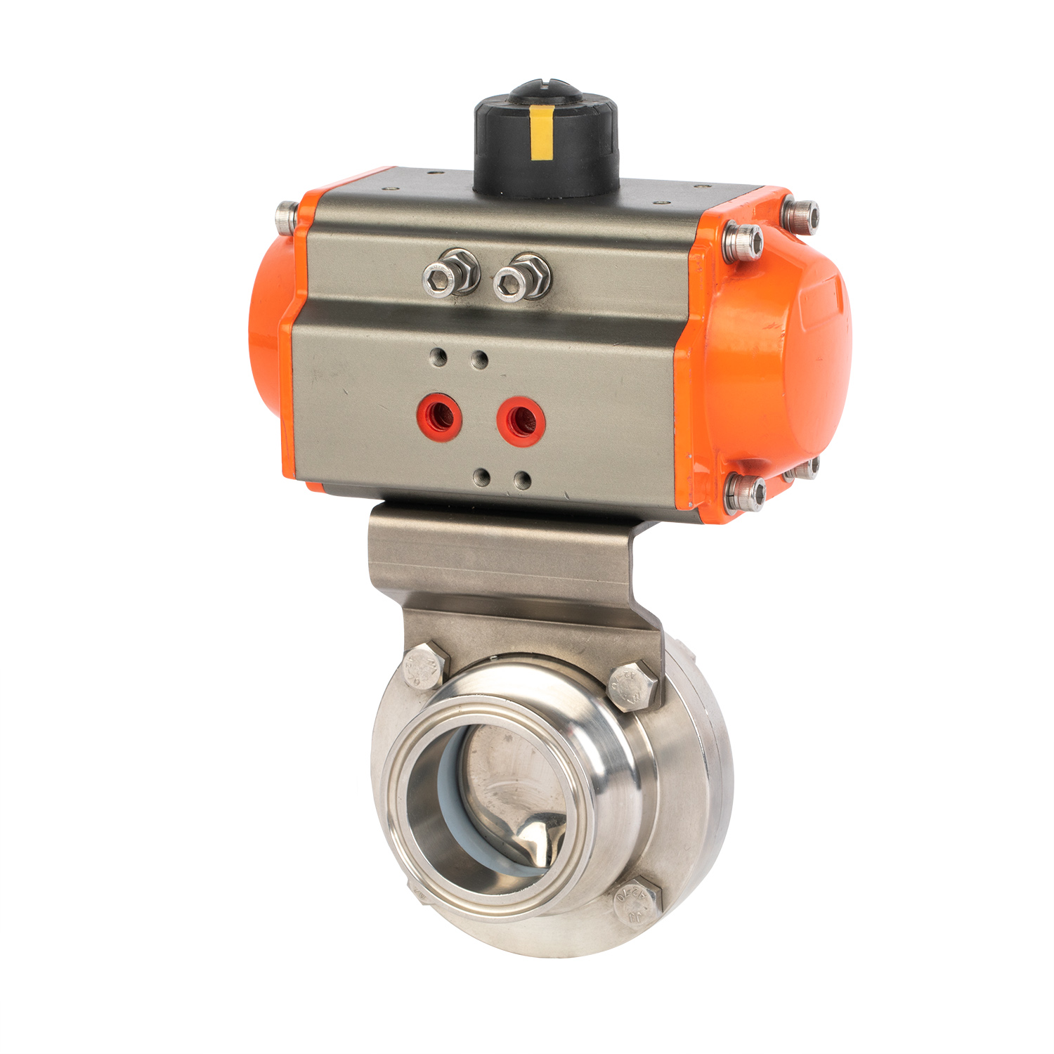 12 polegadas 304,8 mm higiênico higiênico aço inoxidável grau de alimento SS304 Válvula de borboleta pneumática com pneumática com atuador pneumático 