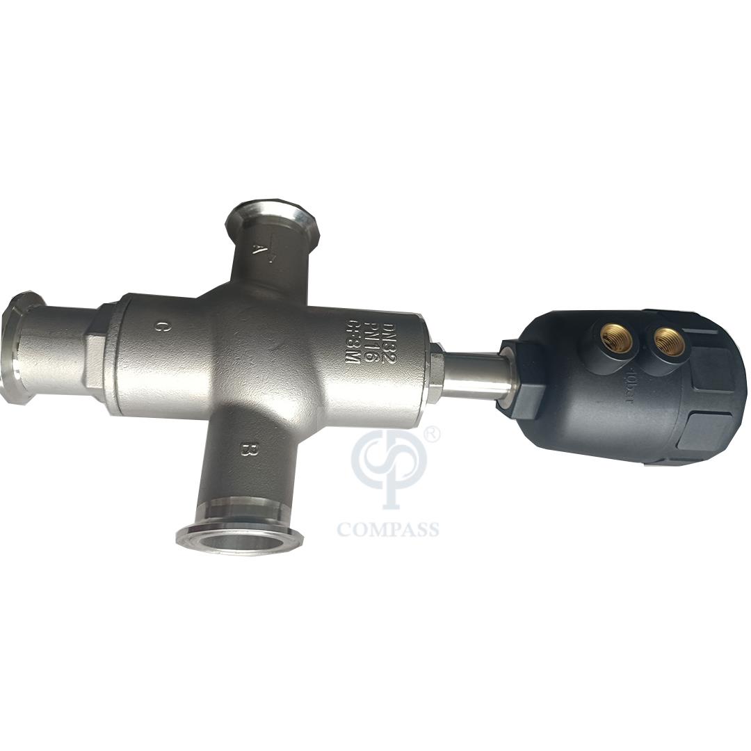 Cabeça de plástico de aço inoxidável três vias extremidades de flange Válvula de pistão de assento de ângulo pneumático 