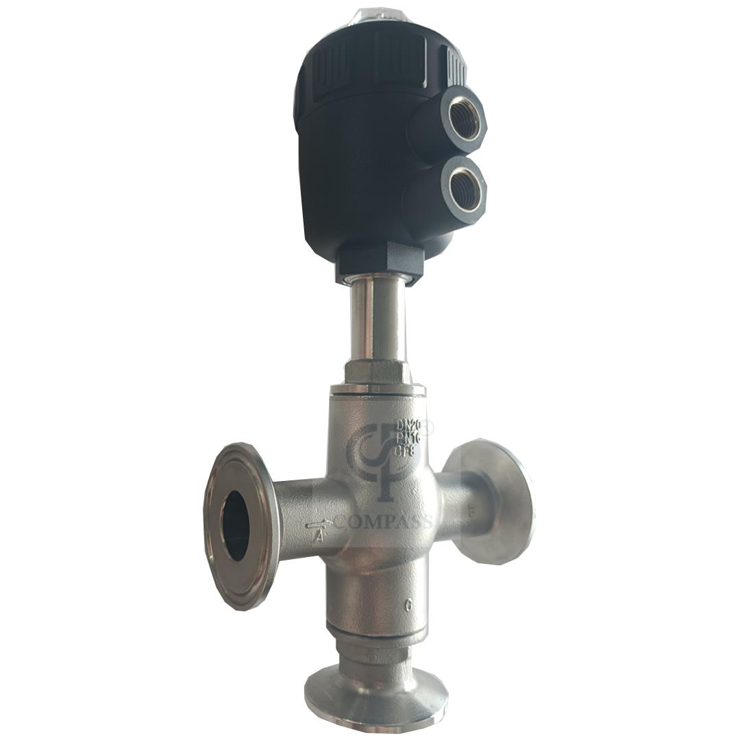 Cabeça de plástico de aço inoxidável três vias extremidades de flange Válvula de pistão de assento de ângulo pneumático 