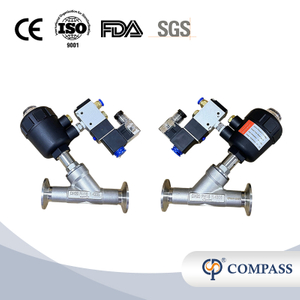 VÁLVULA DE ASSENTO DE ÂNGULO DE CABEÇA DE PLÁSTICO PNEUMÁTICO TRI-CLAMP COM VÁLVULA SOLENÓIDE