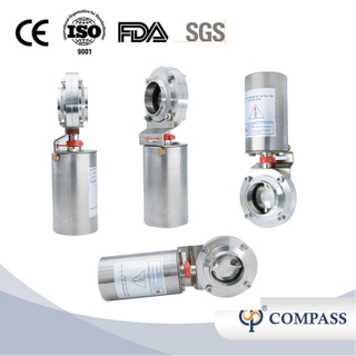 1/2 polegada 12,7 mm higiênica higiênica de aço inoxidável grau SS304 SMS Válvula de borboleta de solda pneumática 