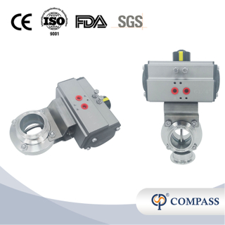 12 polegadas 304,8 mm higiênico higiênico aço inoxidável grau de alimento SS304 Válvula de borboleta pneumática com pneumática com atuador pneumático 