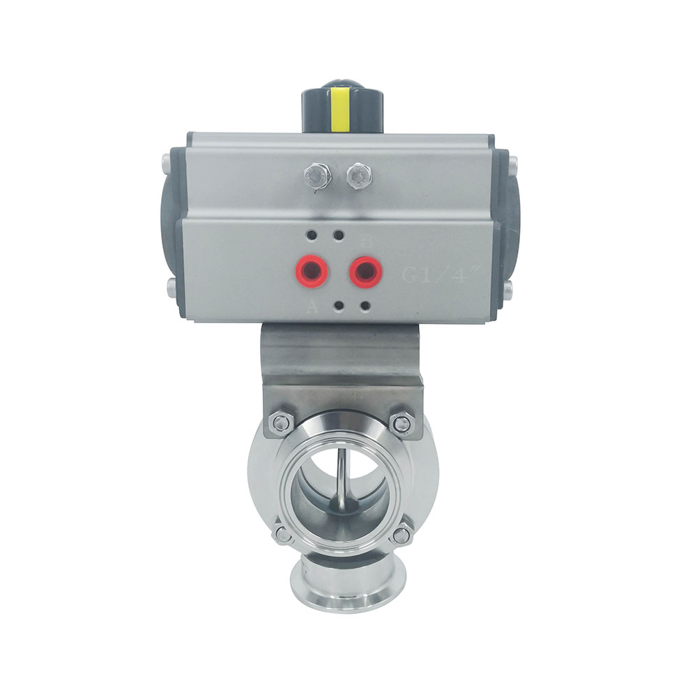 12 polegadas 304,8 mm higiênico higiênico aço inoxidável grau de alimento SS304 Válvula de borboleta pneumática com pneumática com atuador pneumático 