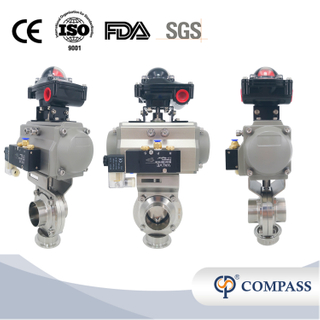 3 polegadas 76mm higiênico higiênico aço inoxidável grau SS304 SMS Válvula de borboleta de solda pneumática com atuador pneumático +válvula solenóide +interruptor limite